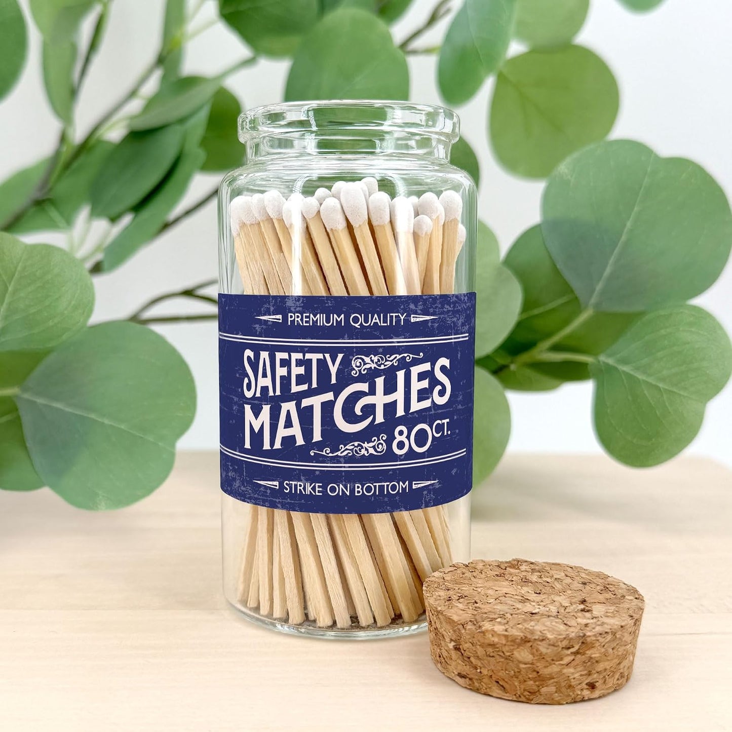 Old Fashion Wooden Matches in a Jar with Striker | Decorative Matches for Candles | Long Matches for Candles in Apothecary Glass Jar | Approx. 80 Safety Matches for Home Decor & Bathroom