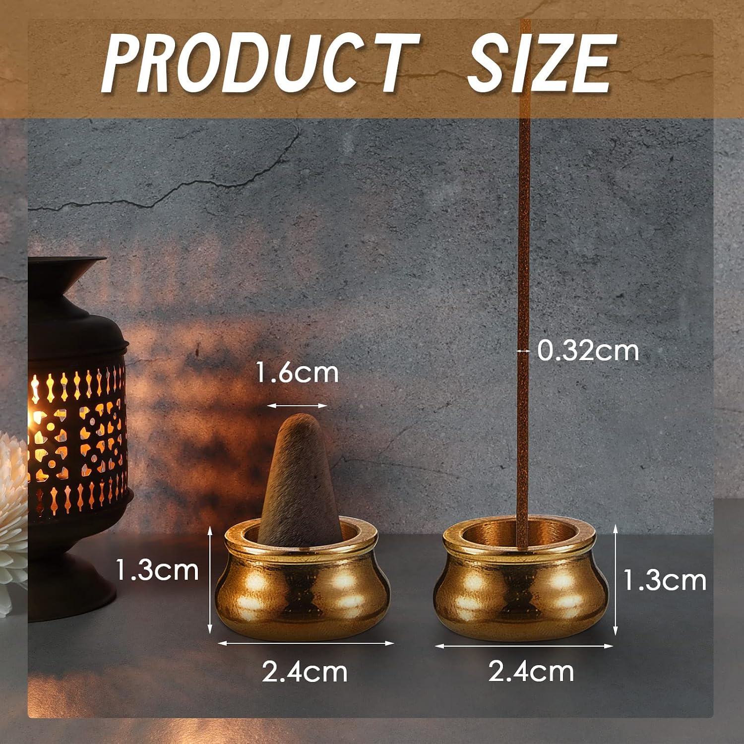 Suclain 6 Pcs Incense Burner Holder Mini Incense Cone Stick Burner Brass Holder for Sticks Gold Metal Ash Catcher for Meditation, Yoga, Home Decor, Office, Teahouse, 0.13 Inch Hole Diameter