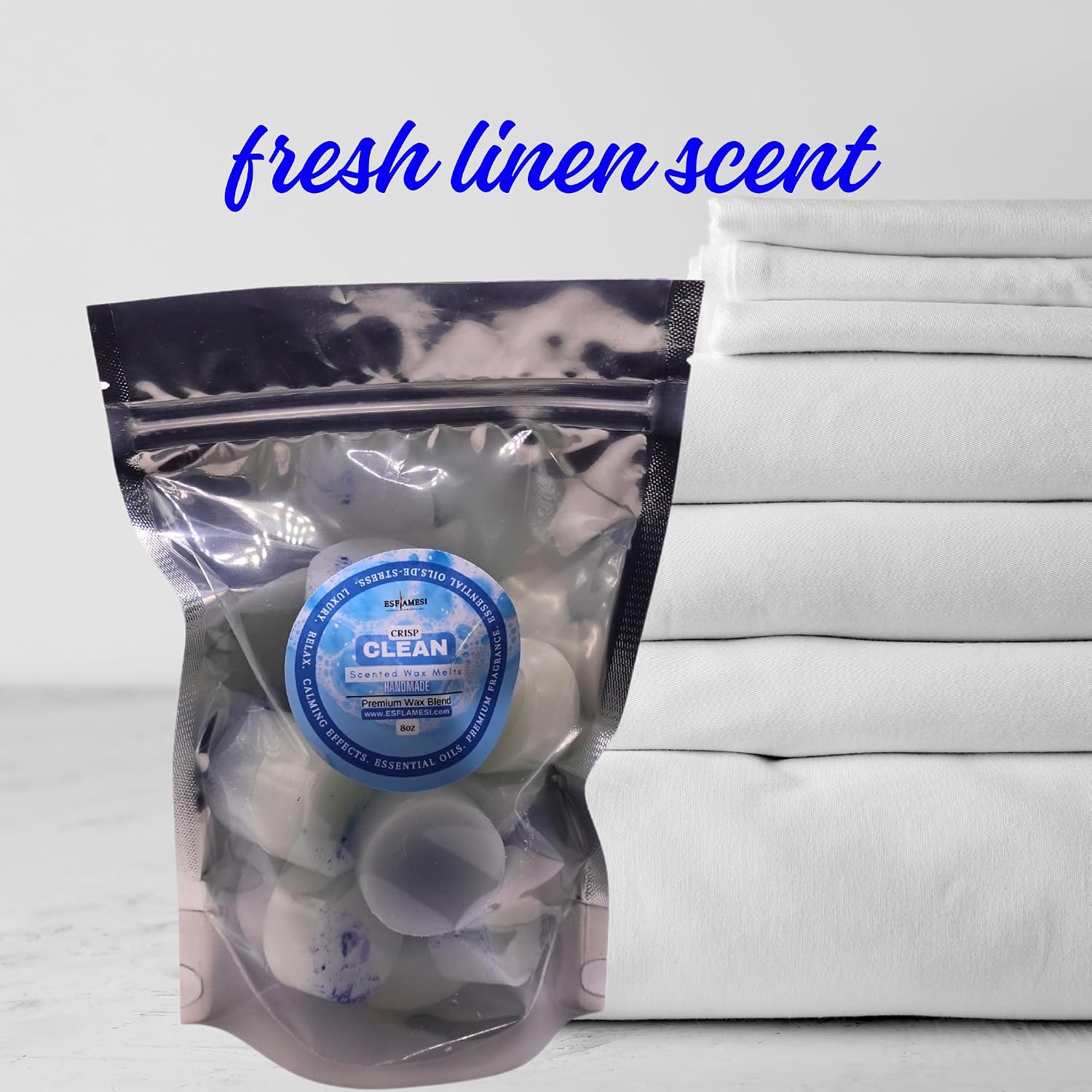 Scented Wax Melts | Crisp Clean Scent | Strongly Scented | Handmade | Large Wax Melts | Home Fragrance Gifts | USA Made | 8oz Bag