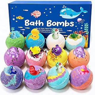 12 Pack Bath Bomb Gift Set - Large 2.1oz / 60g Shea Butter Spa Fizzies with Hidden Surprise Inside - Mineral-Rich Non-Staining Moisturizing Formula for Adults