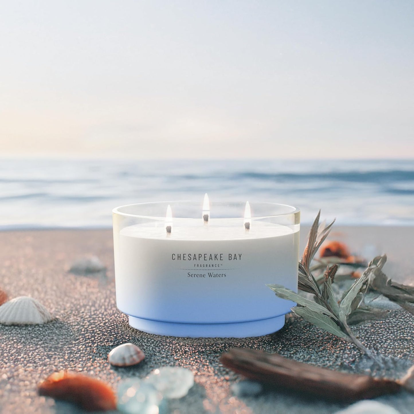 Chesapeake Bay, 14.5oz Serene Waters Scented Candle, Mood Evoking Fragrance, Sea Glass-Inspired Jar, Premium Soy Blend Wax with Essential Oils, Coastal Fragrance for Home Décor or Gifting
