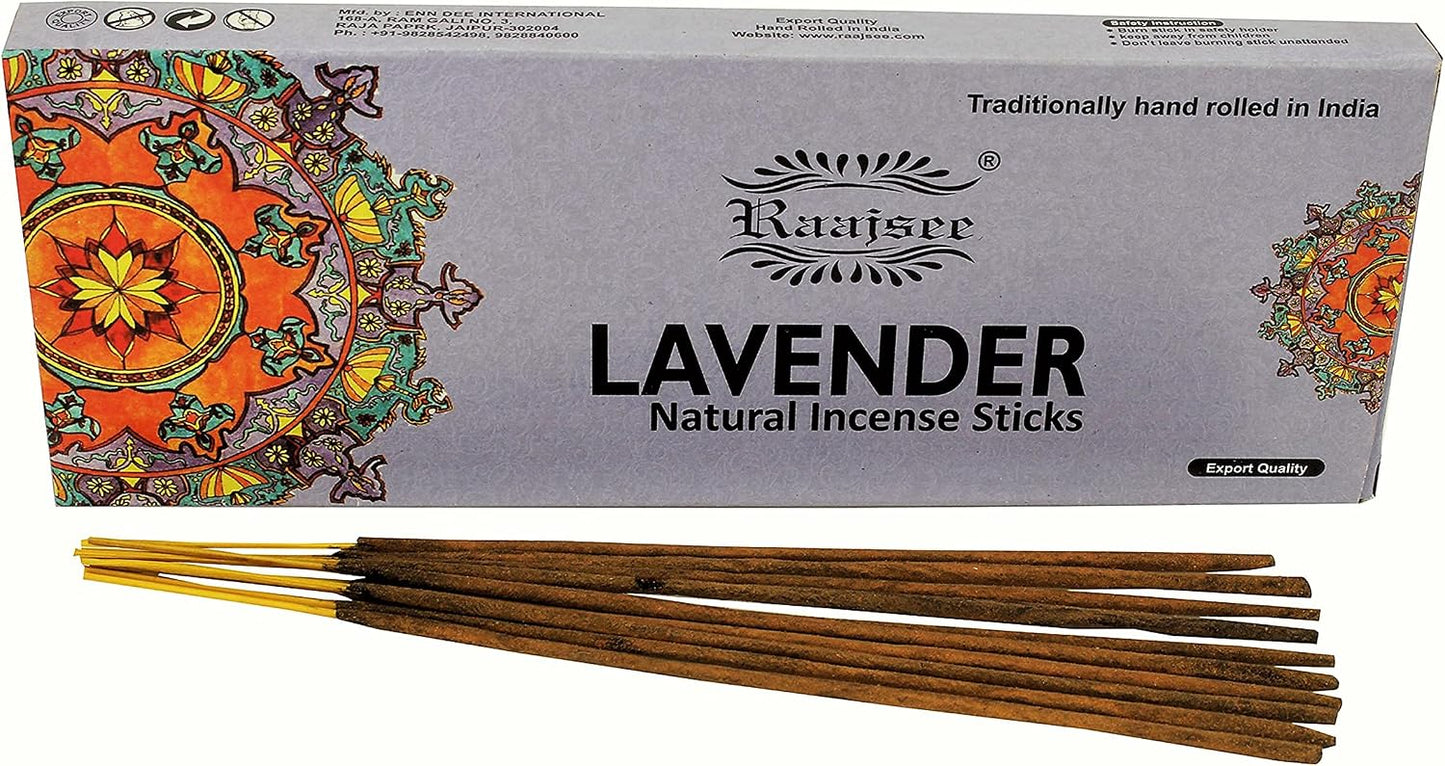 raajsee Lavender Incense Sticks 100 Gm Pack-100% Pure Organic Natural Hand Rolled Free from Chemicals-for Church,Aroma Therapy,Relaxation,Meditation,Positivity & Sensual Therapy