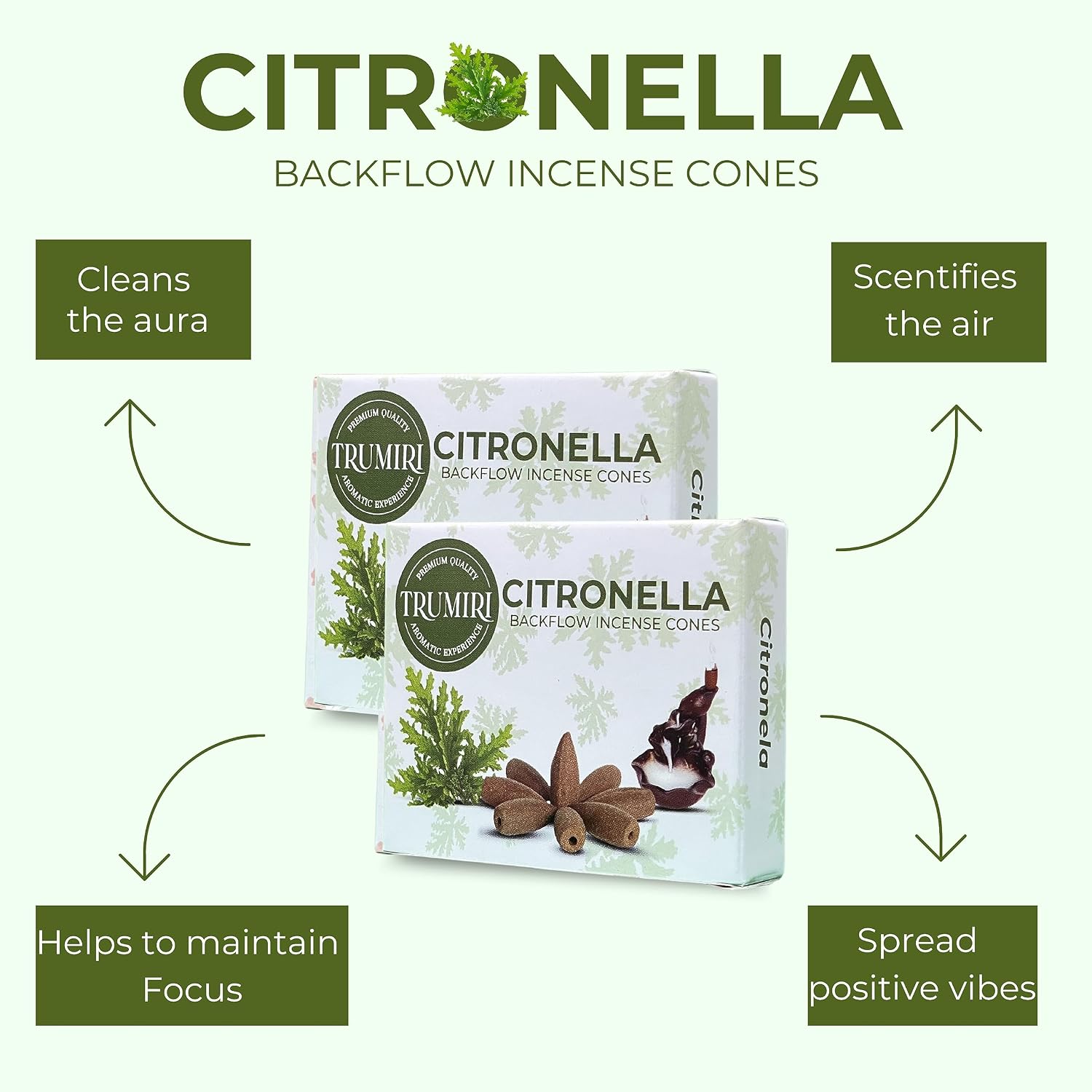 Citronella Backflow Incense Cones - 60 TotalIncense Waterfall Cones - 6 Packs (10 Each)