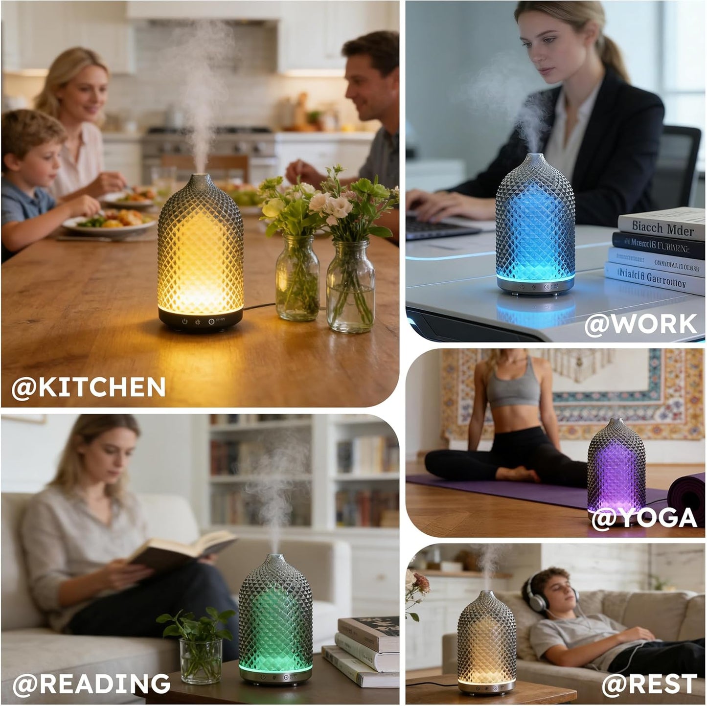 Essential Oil Diffuser 150ml, Glass Aromatherapy Diffuser with Ultrasonic Cool Mist, 7 Color LED Lights, 1/2/4H Timer, Quiet Auto Shut-Off Oil Diffuser for Bedroom, Home, Office (Silvery)