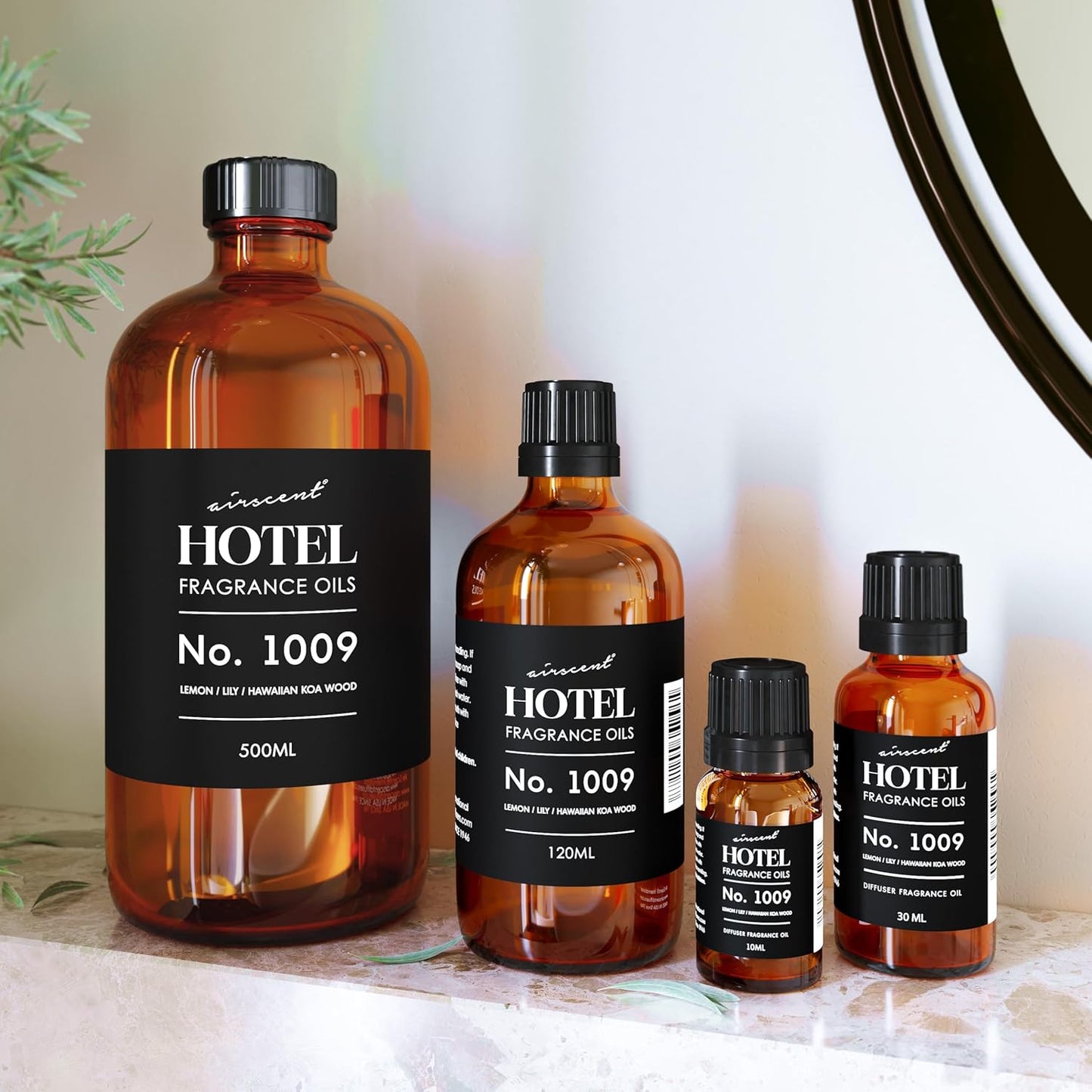 AirScent Hotel Diffuser Oil No. 1009 - Lemon Lily Hawaiian Koa Wood - Hotel Scent Dupe - Premium Fragrance Oil for Ultrasonic and Waterless Diffusers and Crafting - 500 mL, 16.9 fl oz Glass Bottle