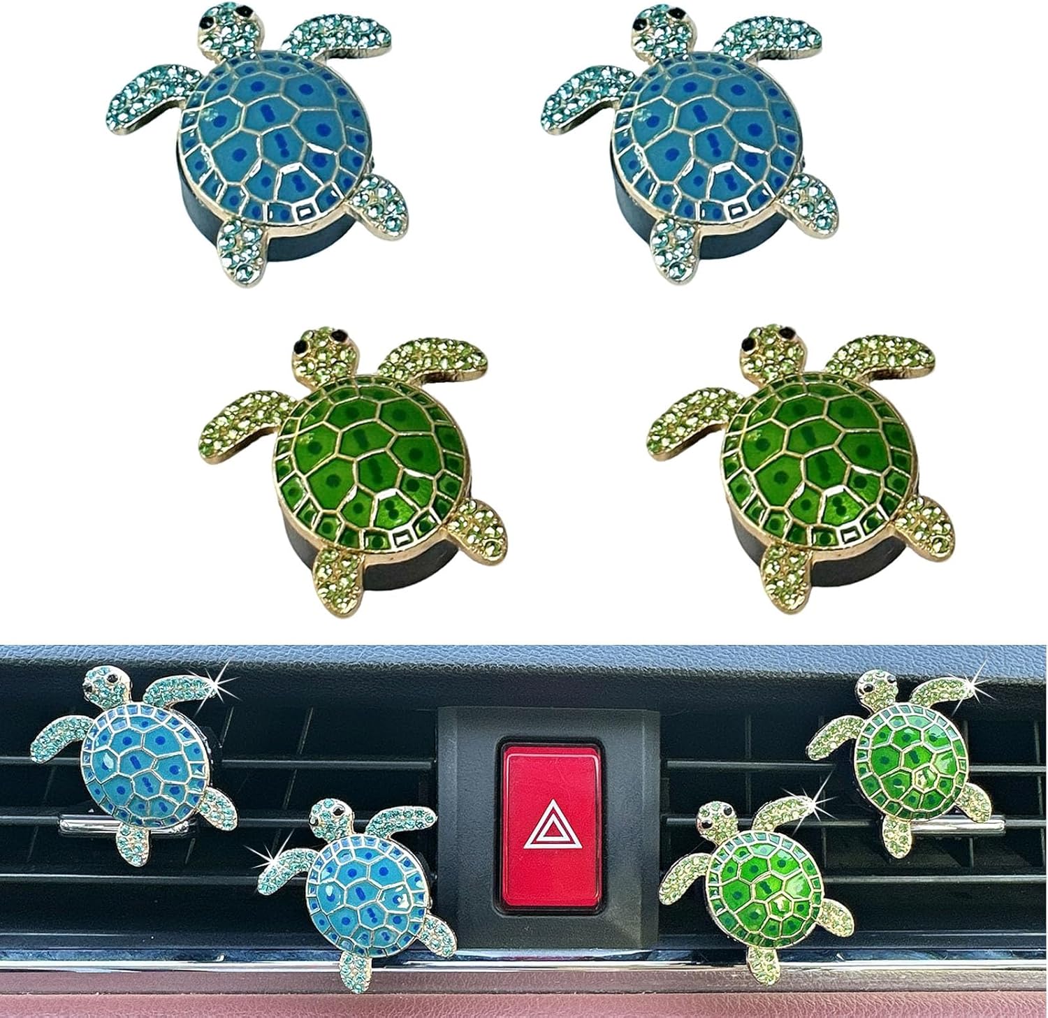 4pcs Cute Sea Turtles Car Air Vent Diffuser – Clip-On Fragrance Air Freshener for Cars with Replaceable Refills, Adorable Animal Car Vent Clip for SUV & Truck (Blue Green, Ocean)