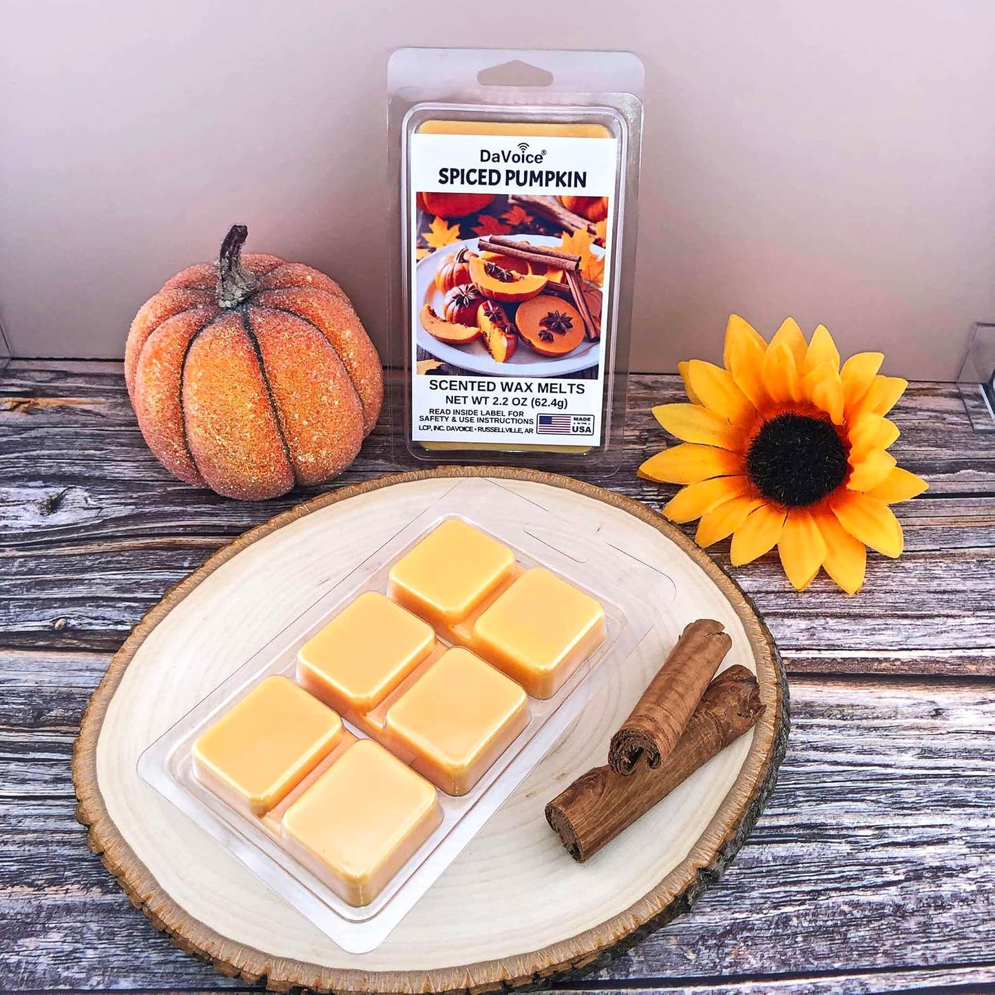 DaVoice Fall Wax Melts Wax Cubes Soy Wax Blend Melt - Spiced Pumpkin Wax Melts Fall Scents Long Lasting - Fall Scented Wax Melts (Pumpkin Spice Scent, 2.2 oz, 6 Cubes)