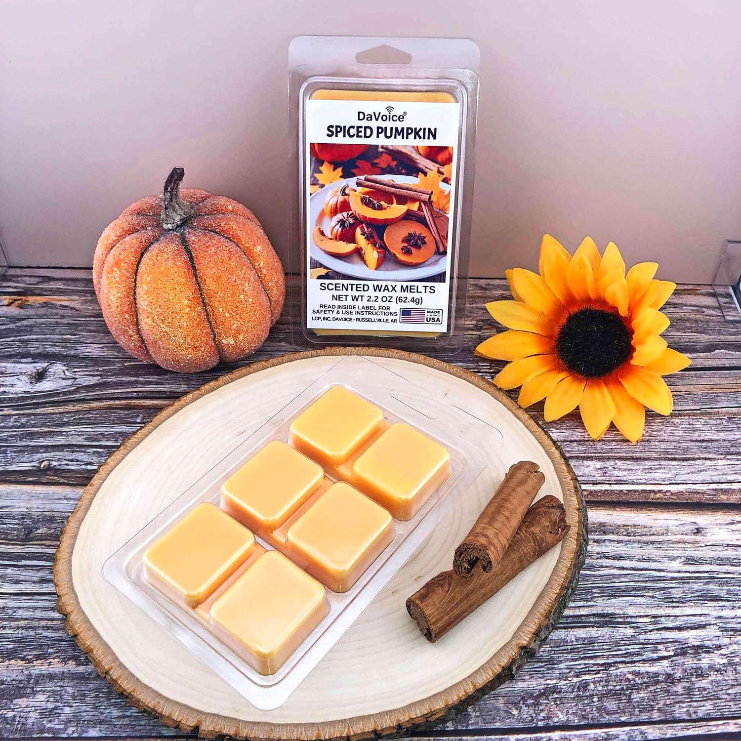 DaVoice Fall Wax Melts Wax Cubes Soy Wax Blend Melt - Spiced Pumpkin Wax Melts Fall Scents Long Lasting - Fall Scented Wax Melts (Pumpkin Spice Scent, 2.2 oz, 6 Cubes)