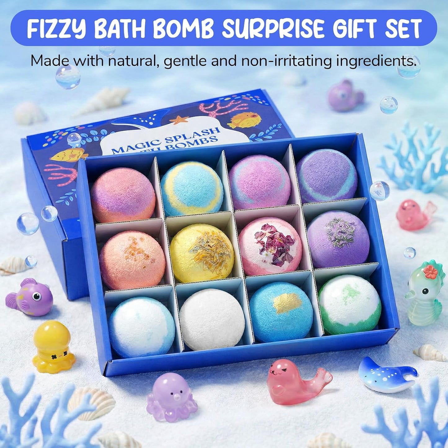 12pcs Bath Bombs for Kids – Bath Bombs with Toys Inside, Fun, Educational, and Child-Safe Natural Bath Bombs with Toys, Great Gift for Kids’ Birthdays & Christmas
