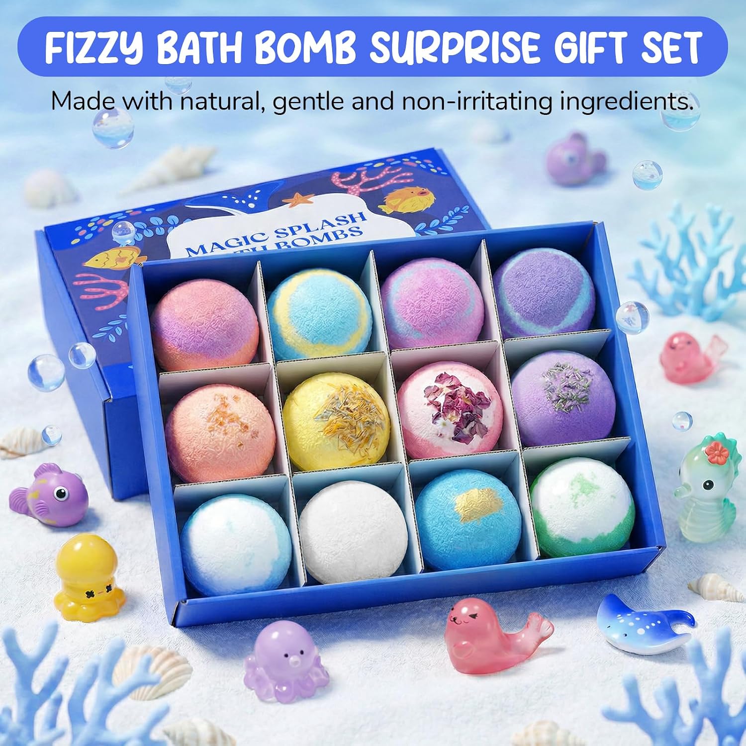 12pcs Bath Bombs for Kids – Bath Bombs with Toys Inside, Fun, Educational, and Child-Safe Natural Bath Bombs with Toys, Great Gift for Kids’ Birthdays & Christmas