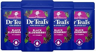 Dr Teal's Epsom Salt Magnesium Soak, Black Elderberry, 3 lbs | Vitamin D infused, Pack of 4
