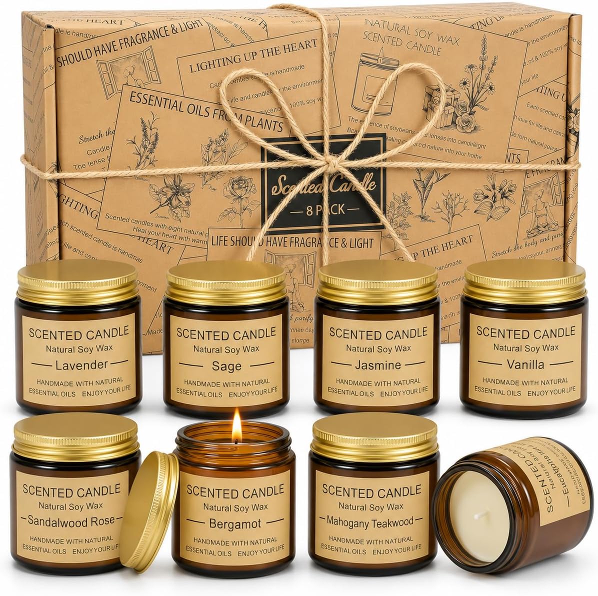 8 Pack Scented Candles, Natural Soy Wax with Elegant Packaging - Reassuring Gifts for Women and Men, Suitable for Valentine's Day, Mother's Day and Christmas