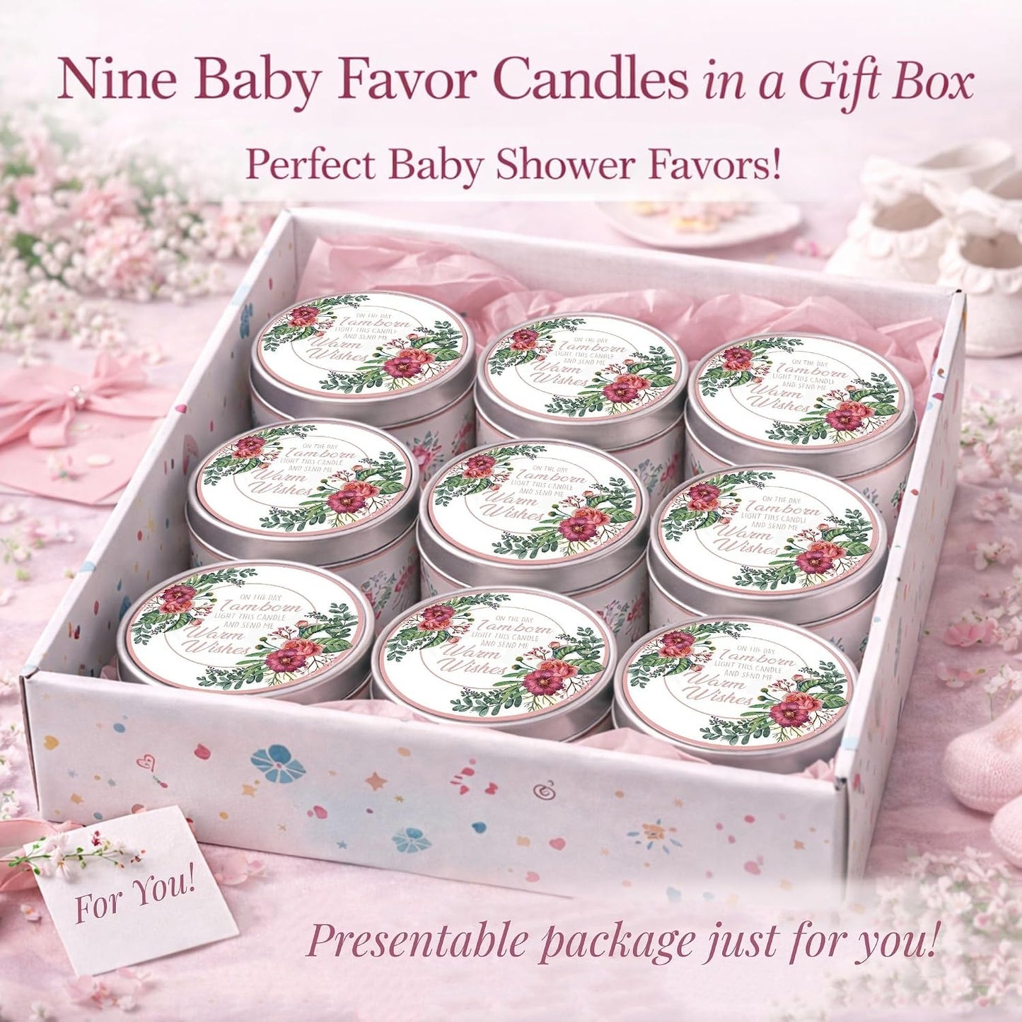 Majestic Zen Floral Scented Candles, Set of 9 for Baby Shower Party Favors and Gender Reveal Parties