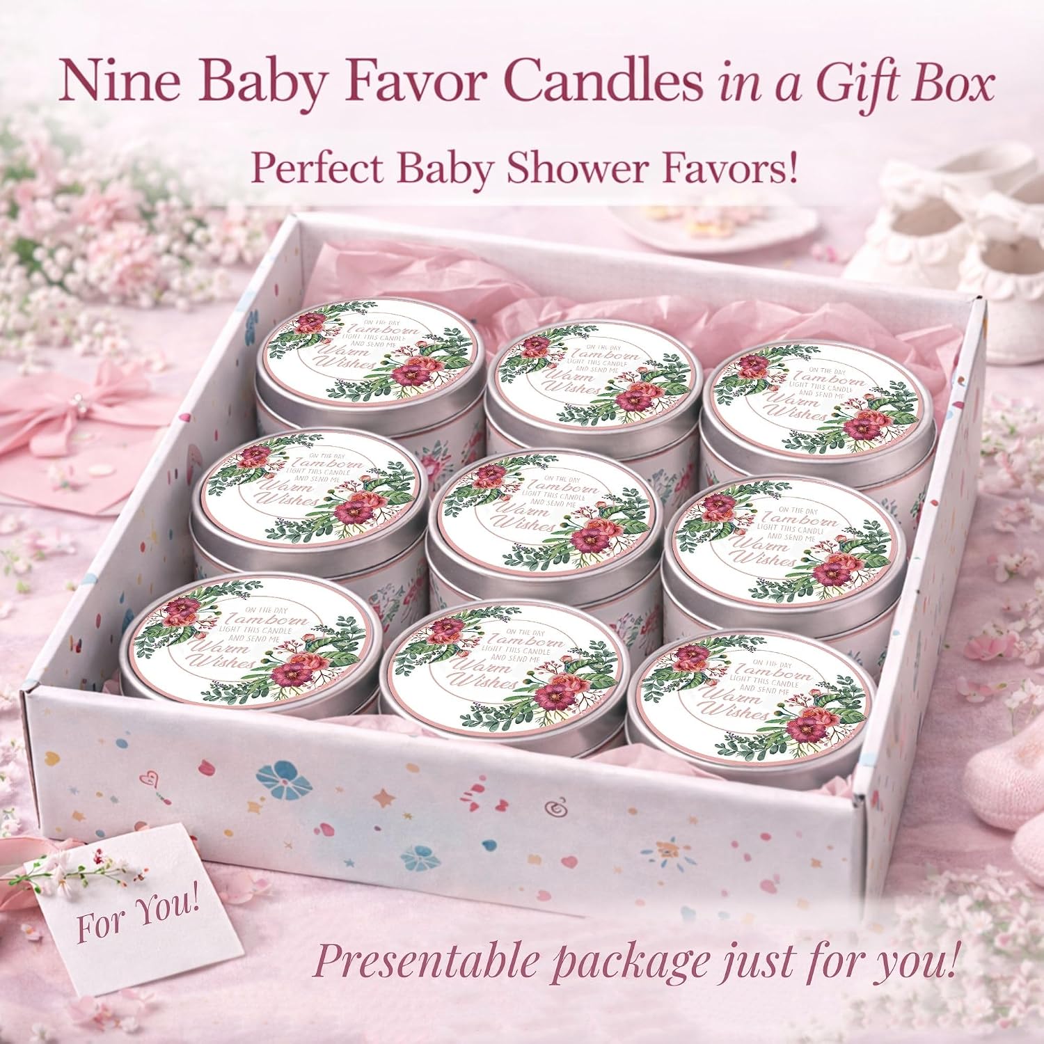 Majestic Zen Floral Scented Candles, Set of 9 for Baby Shower Party Favors and Gender Reveal Parties