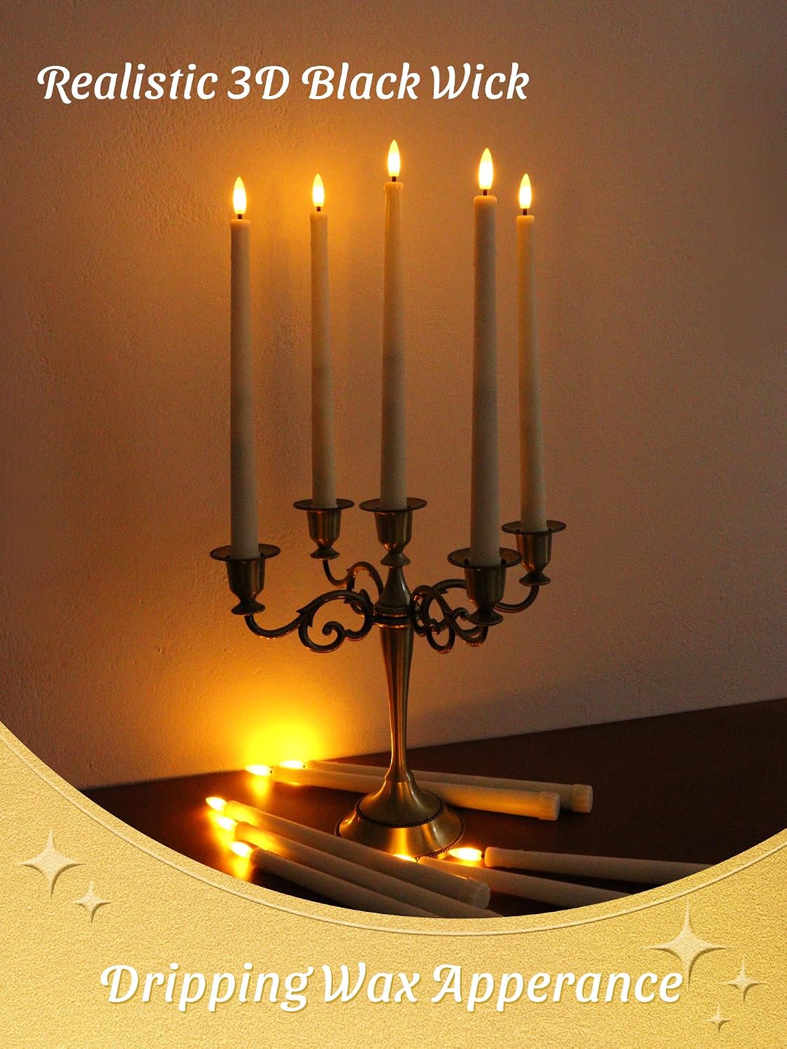 12 Pcs Flameless Taper Candles with Remote Timer, 11" Long Battery Operated Taper Candles, Flickering 3D Flame, Plastic Fake LED Candlesticks for Home Wedding Party Halloween, Ivory