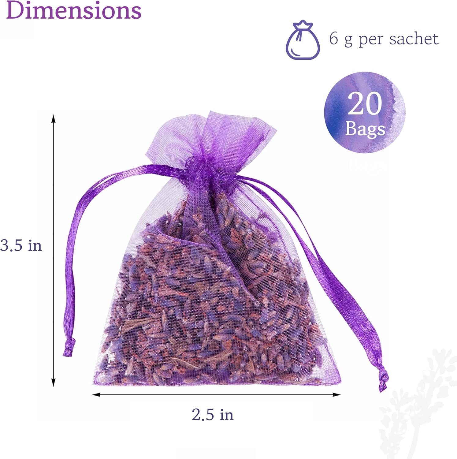 LAVODIA Lavender Sachets for Drawers and Closets - Pack of 20 Sachet Bags with Dried Lavender Flowers - Closet Deodorizer Odor Eliminator for Fresh Scented Storage