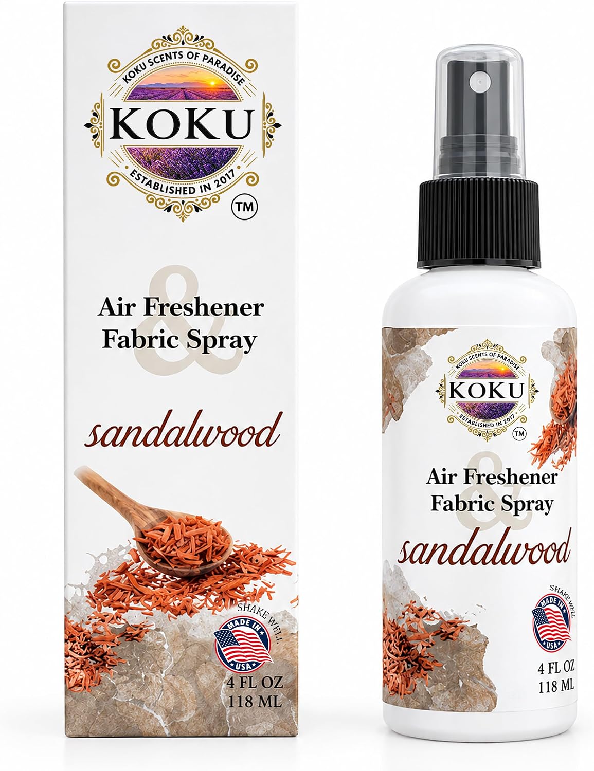 Sandalwood Air Freshener, Room Spray, Odor Eliminator, Deodorizer, Car Air Freshener, Home Spray, Linen Spray, Fabric Refresher, Made in USA, 4 Oz