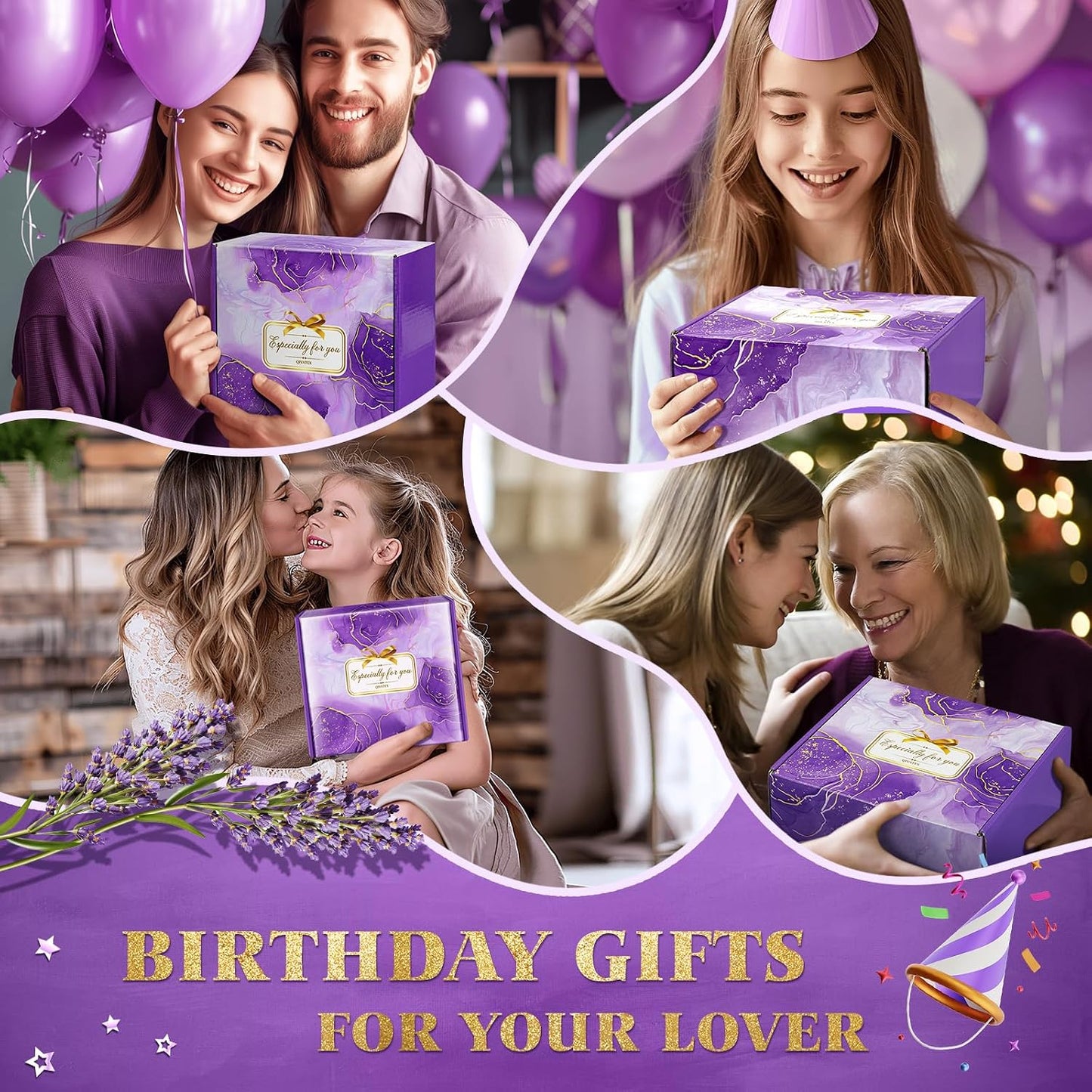 Qivatex Lavender Gift Set for Women, Relaxing Spa Bath Self Care Basket Set | Unique Purple Birthday, Christmas, Mothers Day, Valentines, Holiday Gift, Gift for Her, Mom, Wife, Girlfriend, Sister, Auntie