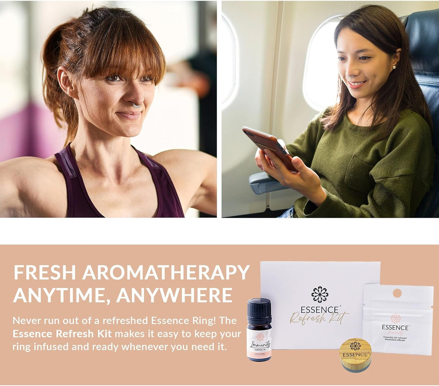 Essence Refresh Kit | Featured Blends Essential Oils | Aromatherapy Nasal Diffuser | Personal Scent Clip for Travel, Work & Everyday Use | Made in USA | Immunity | Bamboo/Glass Pod