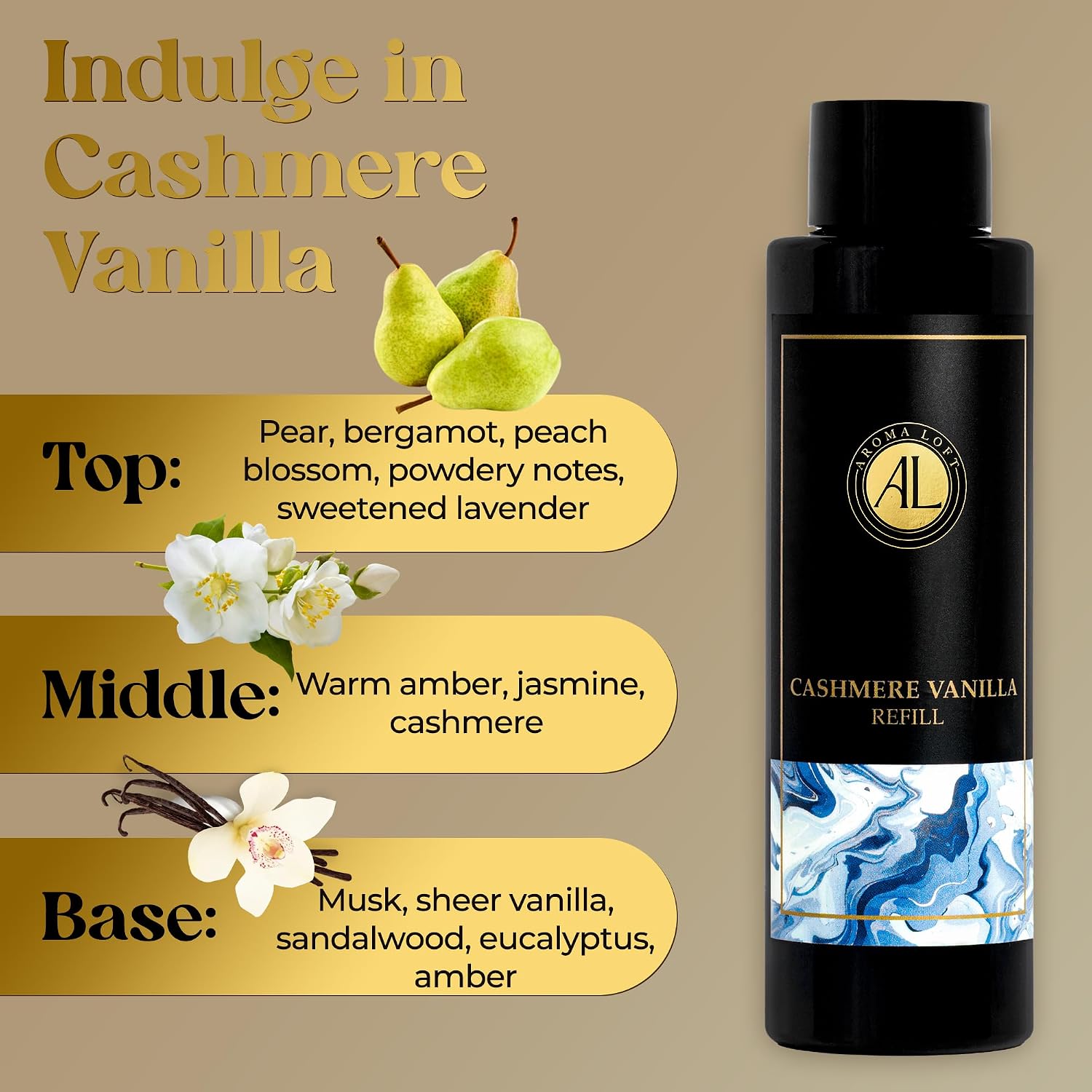Cashmere Vanilla Reed Diffuser Oil Refill, Diffuser Oil scents for Home, 4 oz Fragrance Oil, Fragrance Oil Diffuser