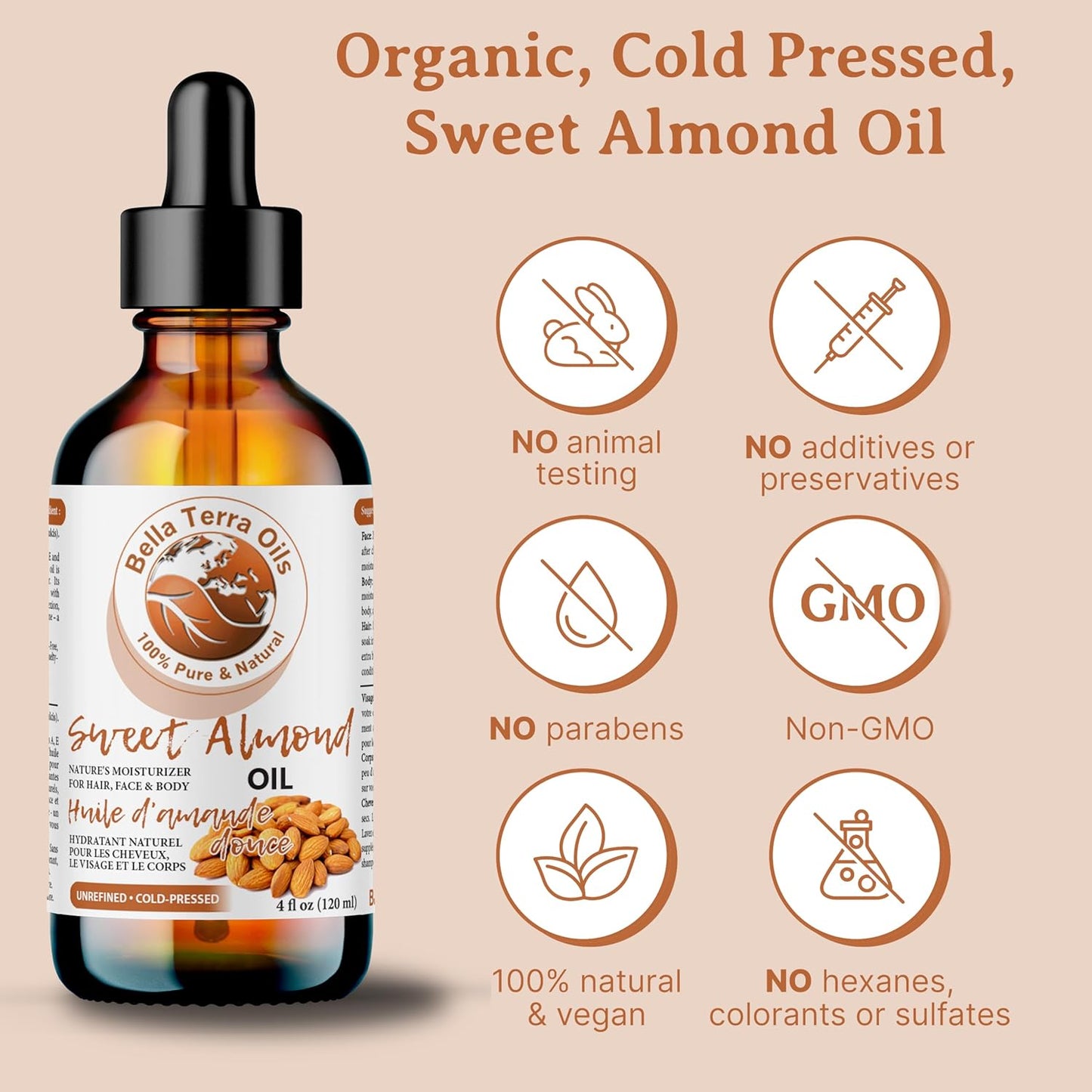 Bella Terra Oils - Natural Sweet Almond Oil 8oz - A Deep Dive into Almond's Vitamin A & Linoleic Acid Profile, Superior Cold-Pressed Delight for Skin