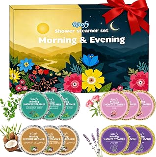 12 Tablets Shower Steamers Aromatherapy, Morning Evening Shower Tablets Set, Gift for Women and Men, Self Care Lavender Rose Lemongrass Coconut Eucalyptus Mint