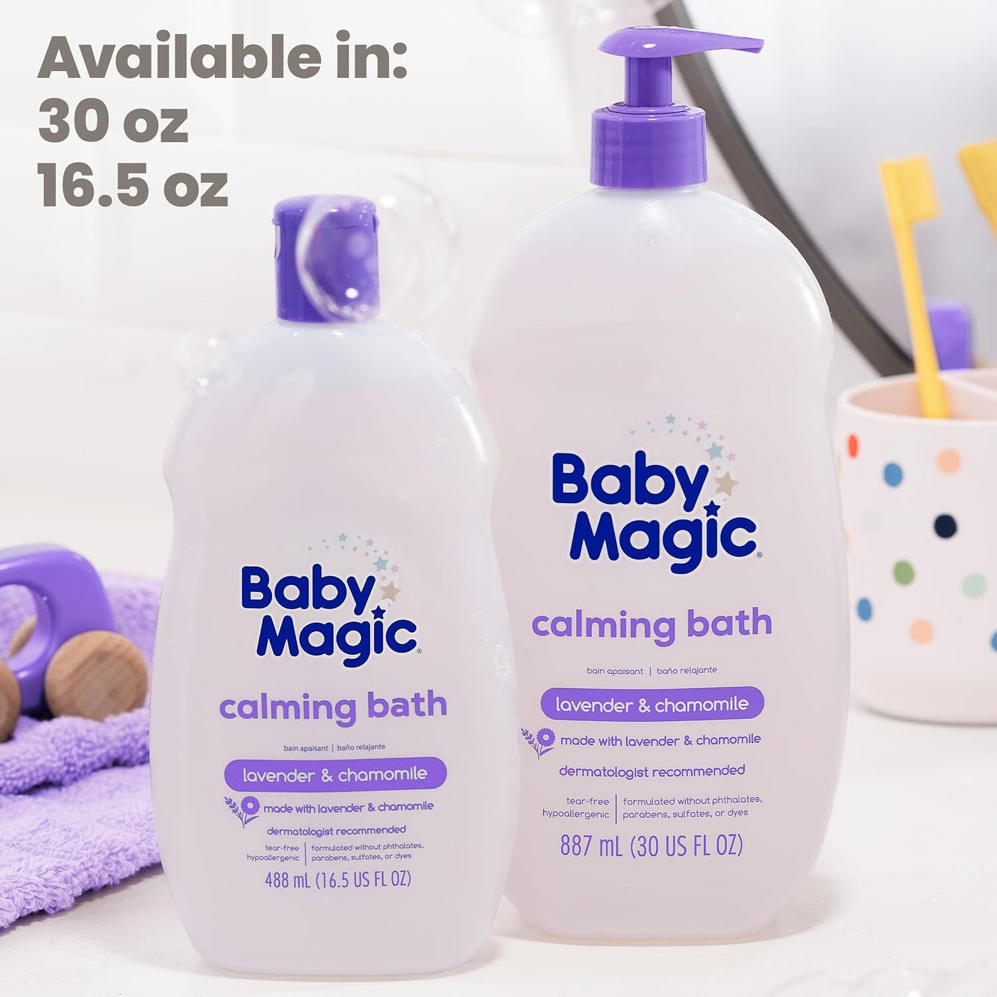 Baby Magic Calming Baby Bath, Lavender & Chamomile Scent, Specially Formulated for Baby's Delicate Skin, Made with Calendula, Tear Free, Hypoallergenic, Dermatologist Recommended, 30 Fl Oz