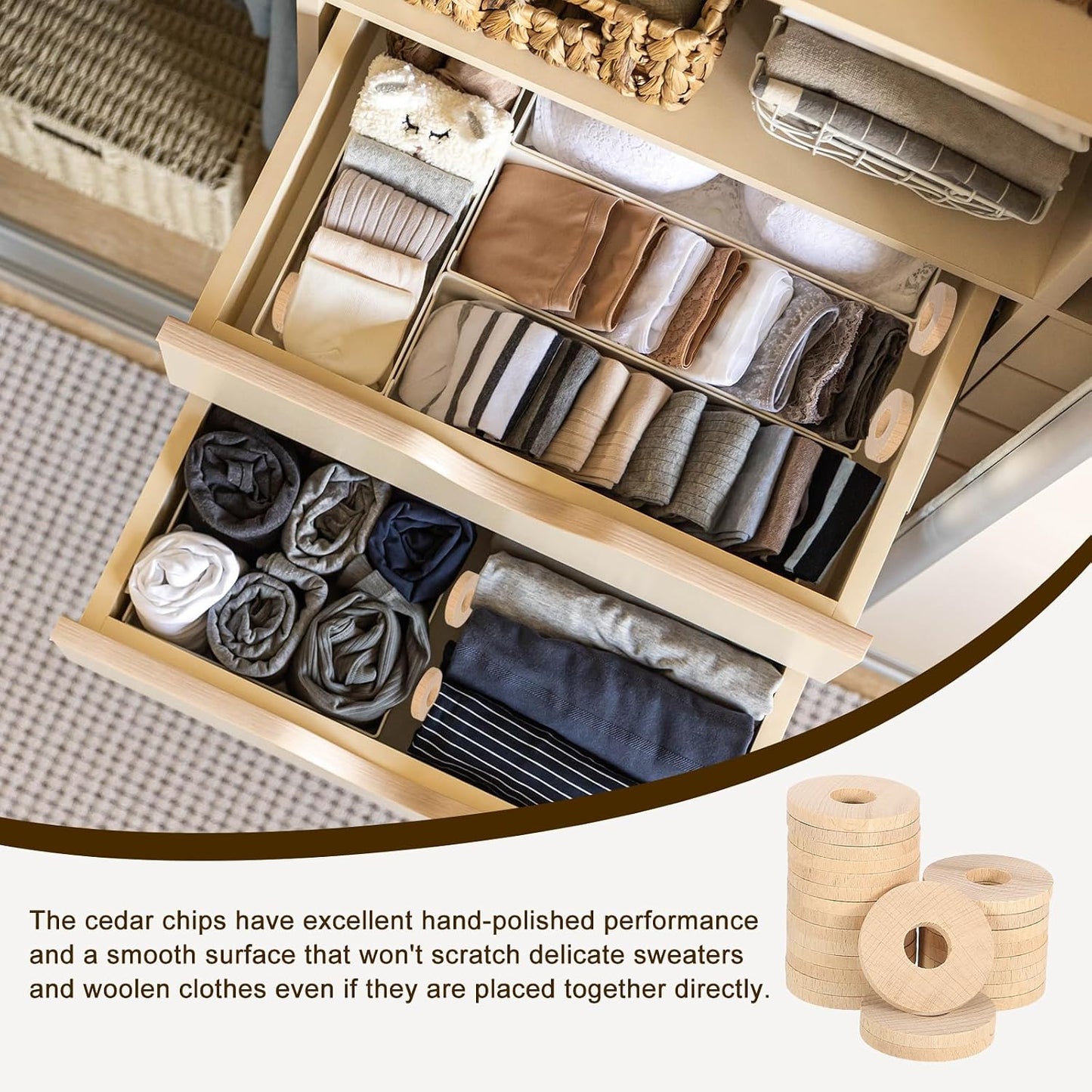 uxcell 25Pcs 46x16x5mm Cedar Blocks for Clothes Storage, Aromatic Cedar Rings, Cedar Accessories Wood Chips for Wardrobes Closets Drawers