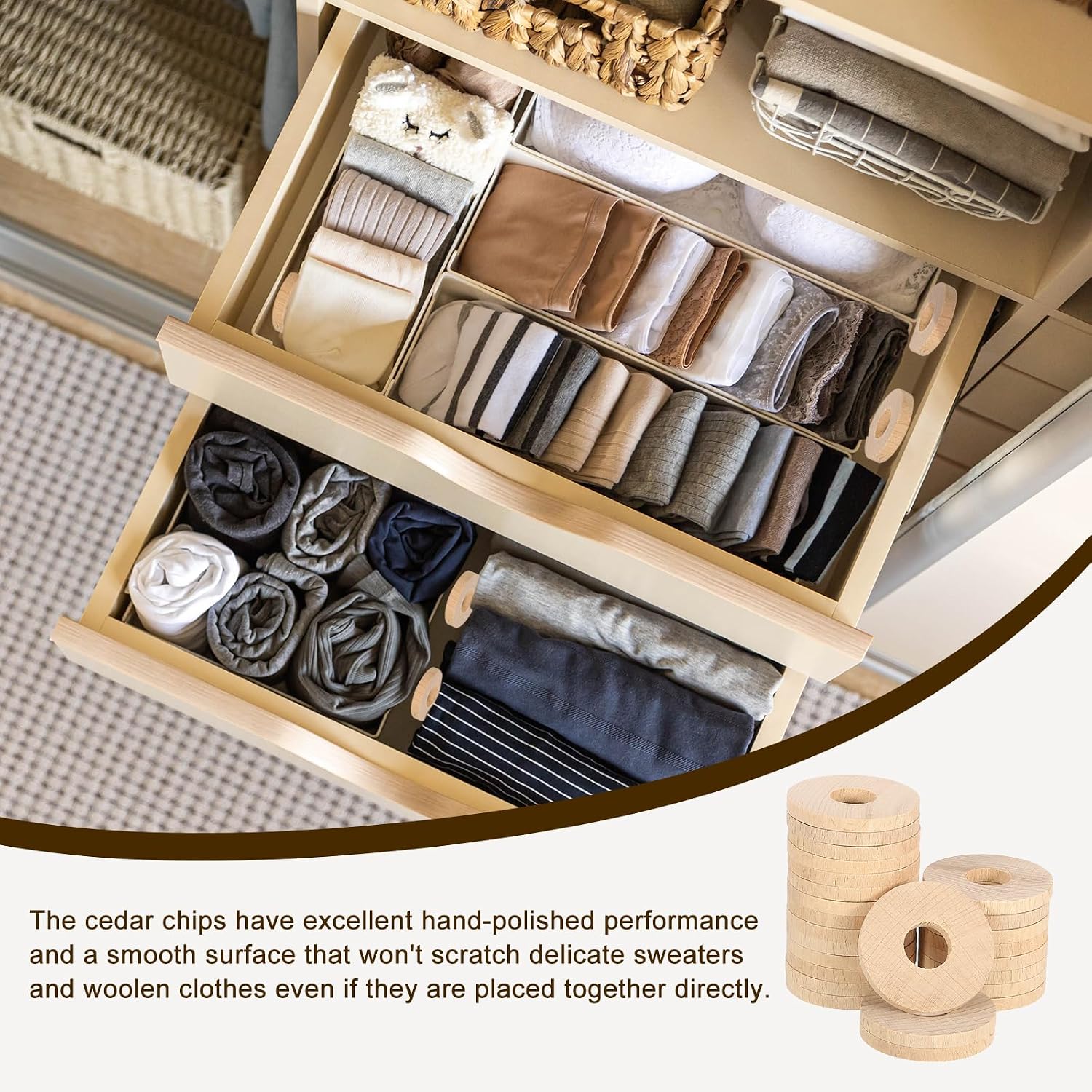 uxcell 25Pcs 46x16x5mm Cedar Blocks for Clothes Storage, Aromatic Cedar Rings, Cedar Accessories Wood Chips for Wardrobes Closets Drawers