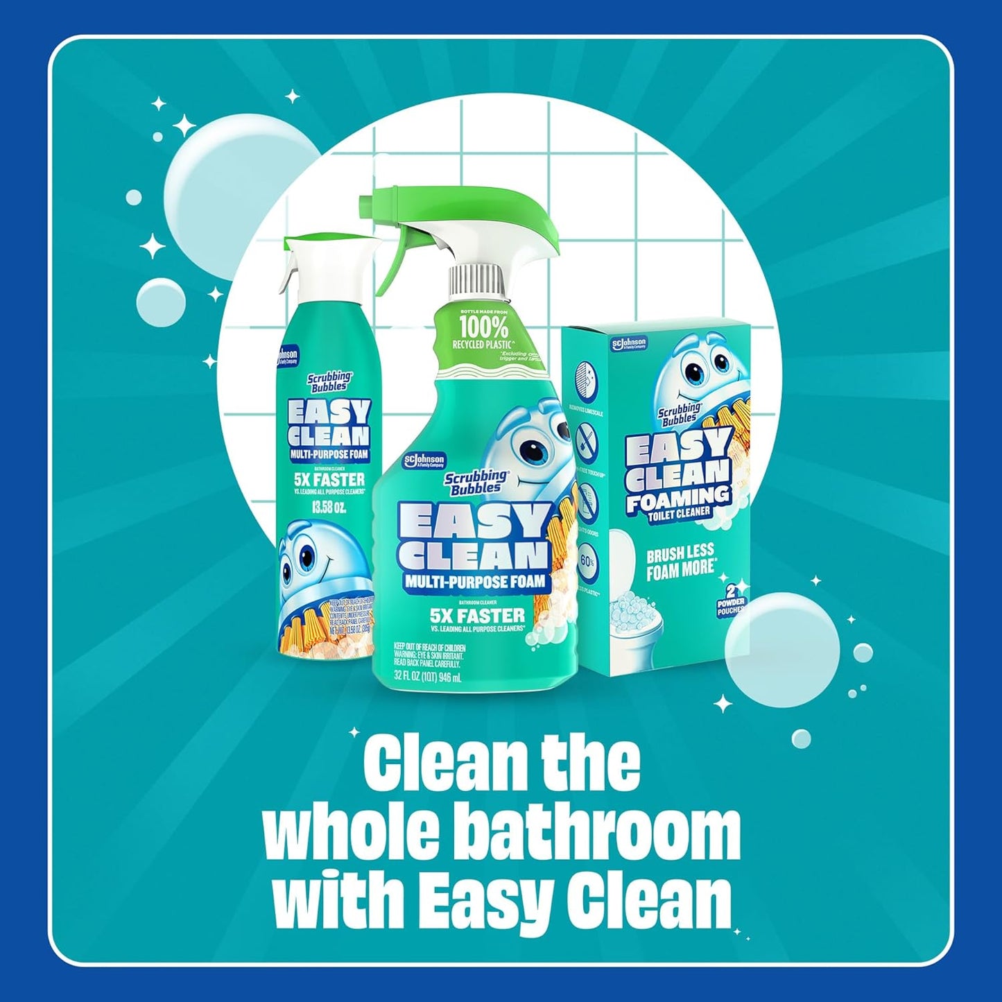 Scrubbing Bubbles Easy Clean Foaming Multipurpose Bathroom Cleaner, Continuous Spray Bottle, Fast Acting Foam, 13.58 Ounce (Pack of 2)
