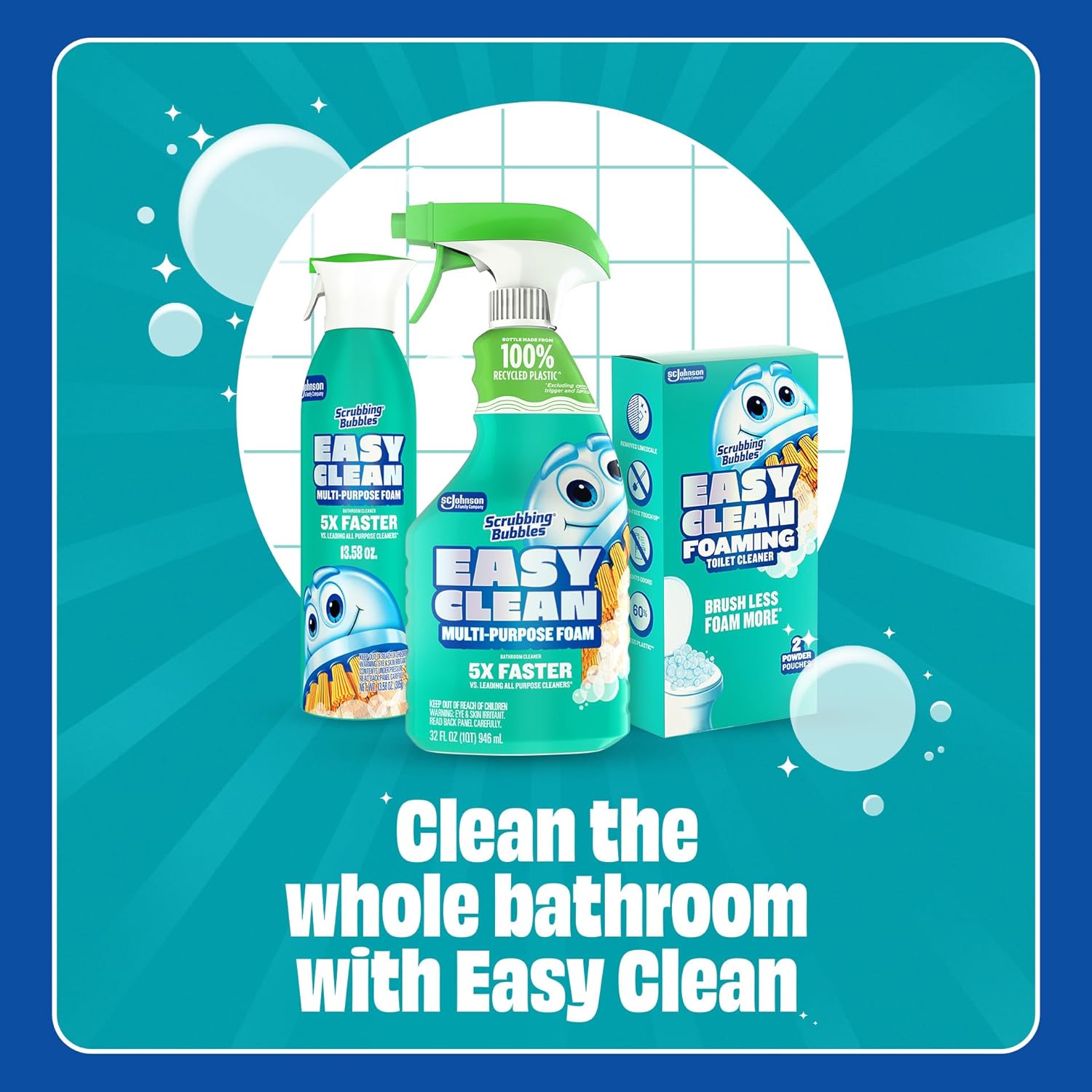 Scrubbing Bubbles Easy Clean Foaming Multipurpose Bathroom Cleaner, Continuous Spray Bottle, Fast Acting Foam, 13.58 Ounce (Pack of 2)
