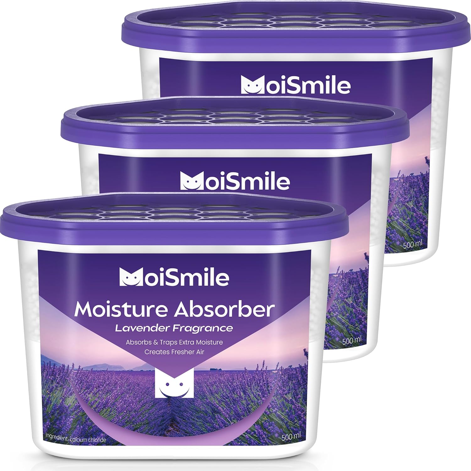 Moisture Absorbers, Fast Acting Lavender Scent Humidity Absorber & Odor Eliminator for Closet, Bathroom, Basement, Car & RV, 3 Pack