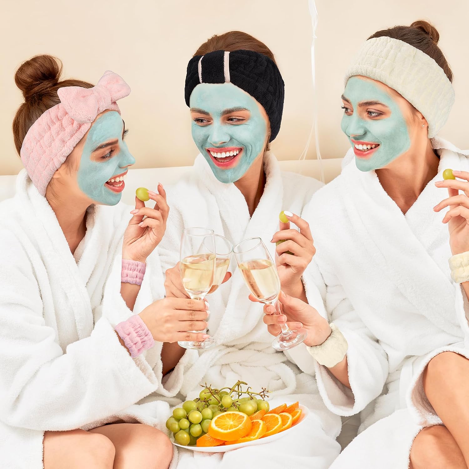 DiyJibb 9 Pcs Spa Headband for Washing Face,Skincare Headband and Wristband Set,Women Teen Girls Facial Hairbands for Washing Face, Makeup, Sports, Yoga (pink+apricot+black)