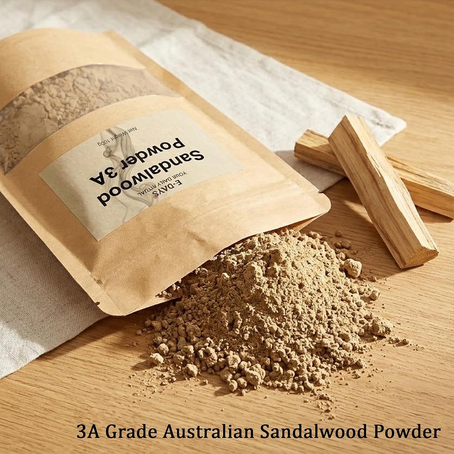 Australian Sandalwood Powder 100g - 3A Grade Natural Incense Powder for DIY Incense Sticks, Cone Making, Aromatherapy - Includes 3-Piece Cone Mold Set (Incense Burner, Mold, Spoon)