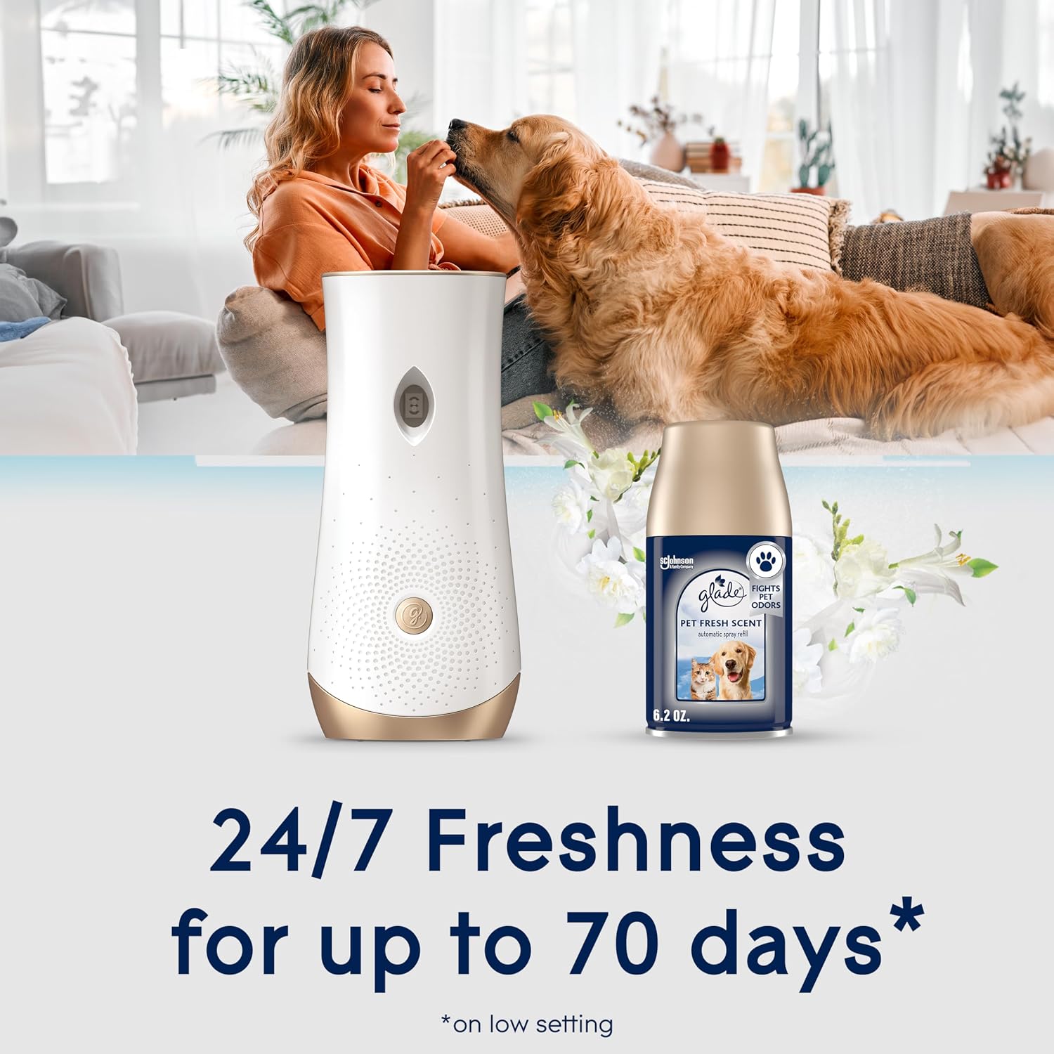 Glade Automatic Spray Refill Starter Kit, Pet Fresh Scent, Scented Air Freshener for Home and Bathroom, 6.2 Oz, 1 Holder + 1 Refill
