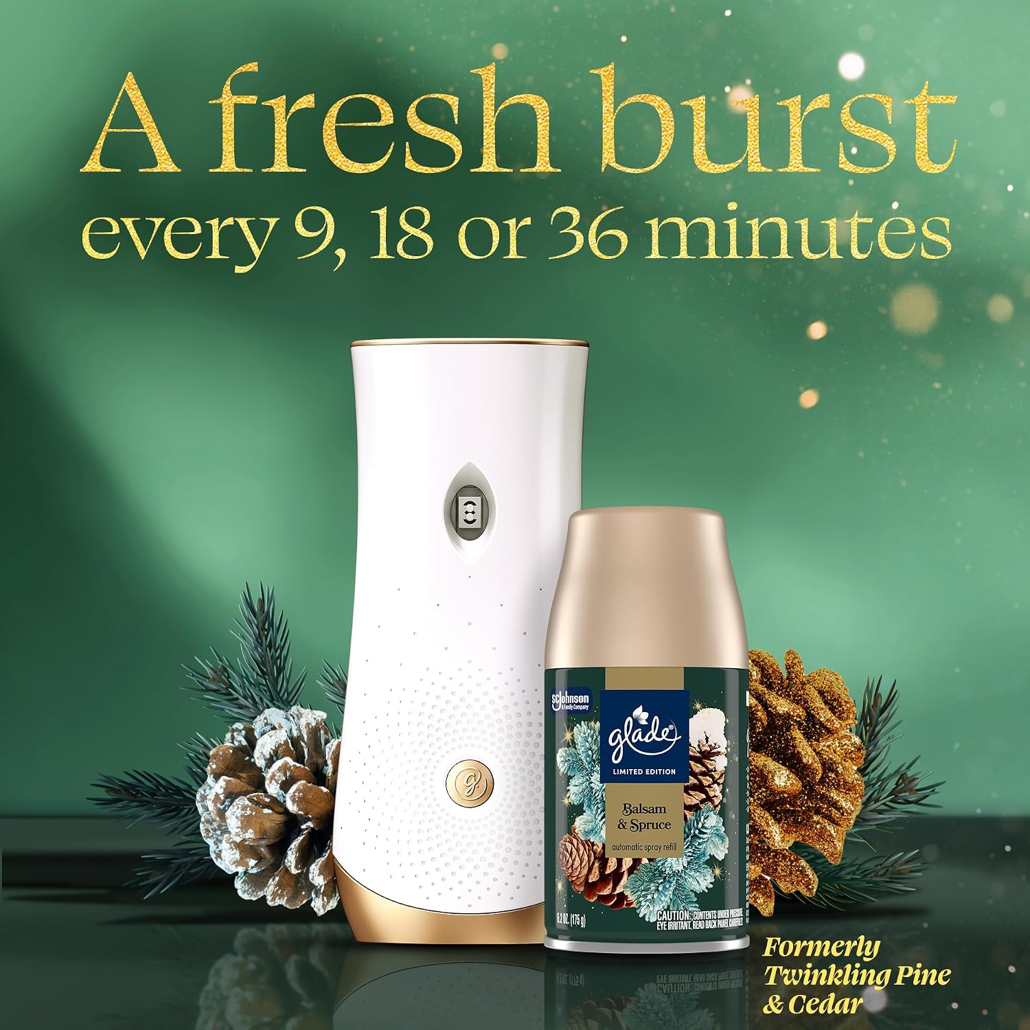 Glade Automatic Spray Refill, Balsam & Spruce, Scented Air Freshener for Home and Bathroom, 6.2 Oz