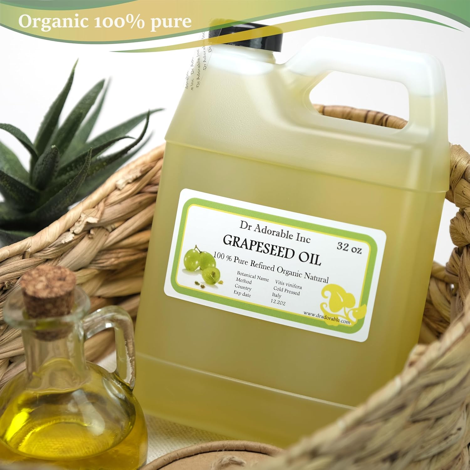 Dr Adorable - 32 oz - Grapeseed Oil - 100% Pure Cold Pressed Organic Natural