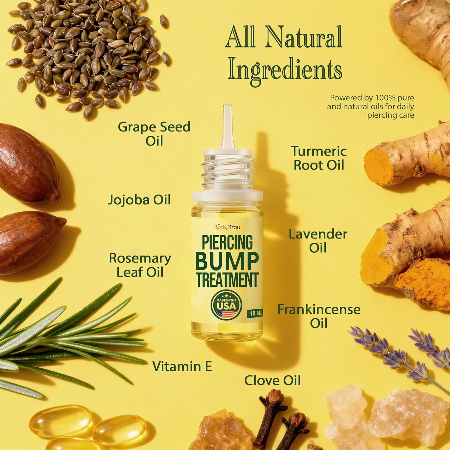 BodyJ4You Keloid Bump Removal Oil - Piercing Aftercare Shrinking Drops - Nose Ear Septum Belly Cartilage Scar Treatment Piercing Bump Solution - Tea Tree Jojoba Essential Oils Keloid Care - 0.33 Fl Oz