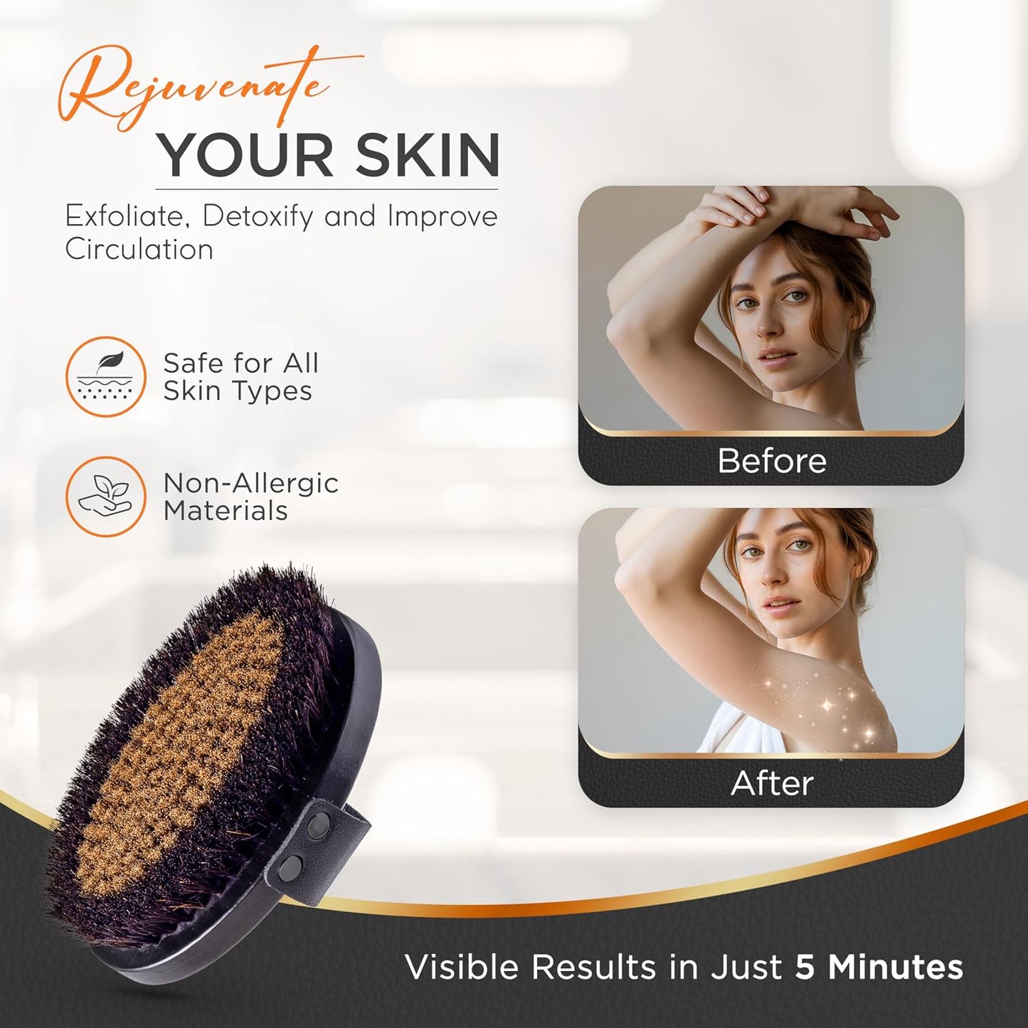 Copper Dry Brushing Body Brush for Lymphatic Drainage - Ion Charged Copper Bristles for Glowing Skin, Improve Blood Circulation and Reduce Stress