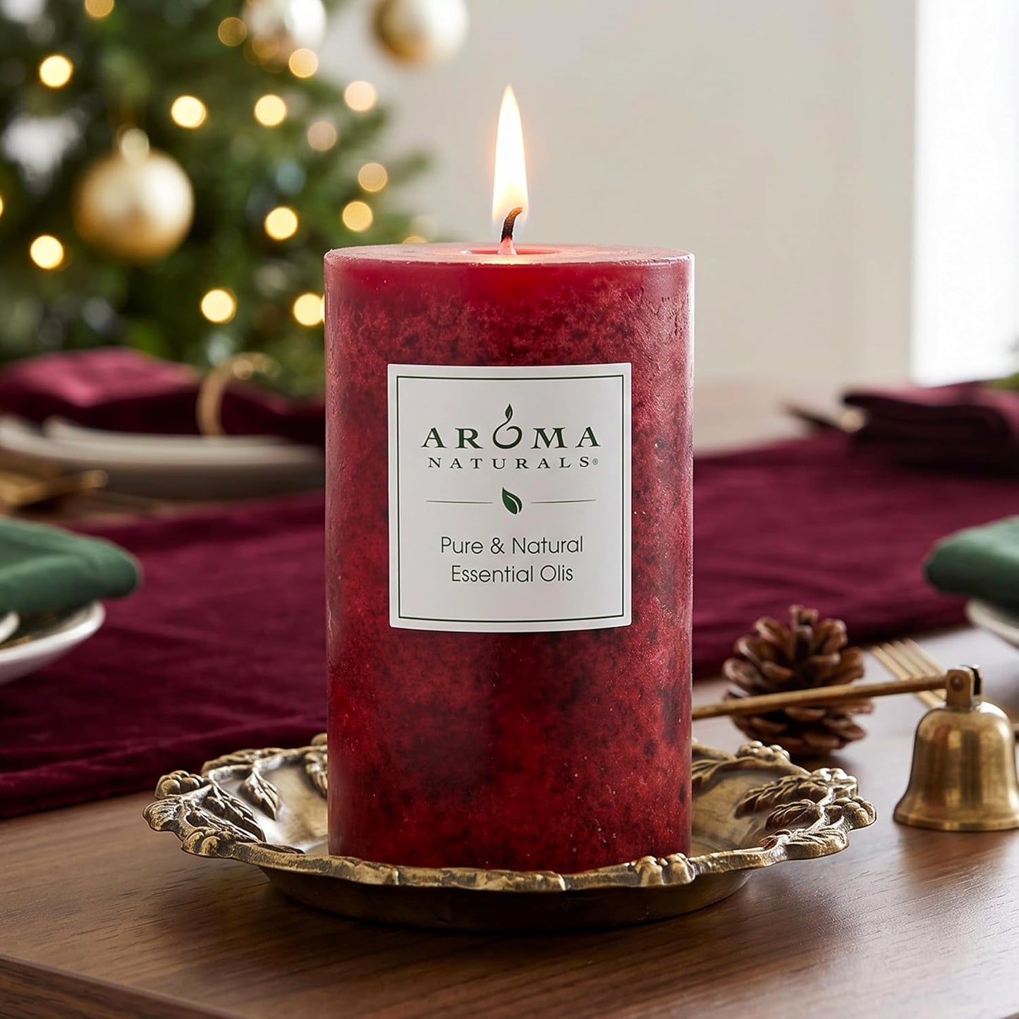 Aroma Naturals Holiday Orange, Clove and Cinnamon Essential Oil Scented Pillar Candle, Warm Spice, 2.5 inch x 4 inch