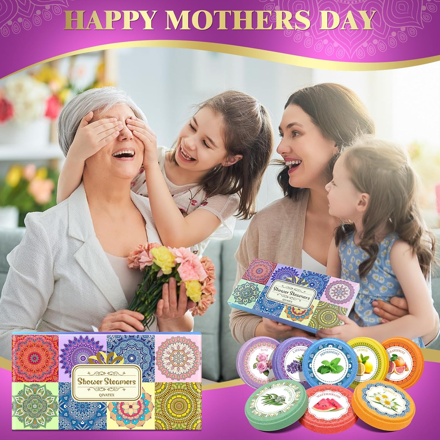 Qivatex Shower Steamers Aromatherapy, SPA Relaxation Shower Bombs for Women | Great Birthday Gifts for Women, Mom, Wife, Sister and Teen girls. Ideal Present for Christmas and Daily Relaxation
