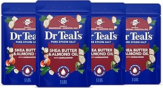 Dr Teal's Epsom Salt Magnesium Soak, Shea Butter & Almond, 3 lbs (Pack of 4)
