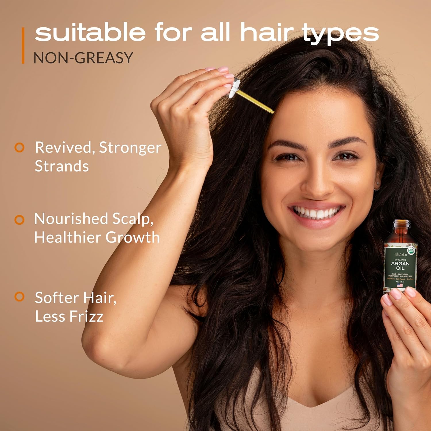 Ella & Eden Organic Argan Oil Of Morocco - 100% Pure Cold-Pressed USDA Certified Unrefined Moroccan Argan Oil for Hair, Face & Skin – 4 Fl Oz Glass Bottle