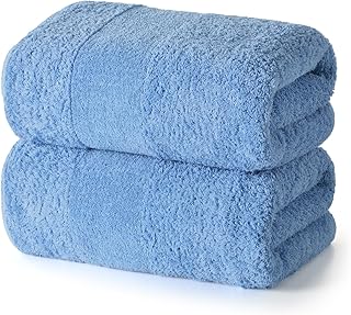 REDKISS 2 Pack Luxury 30x58 Inch Large Cotton Bath Towels Set,Ocean Blue | 100% cotton luxury fabric, ultra soft, highly absorbent & quick dry ocean blue towels for bathroom, gym, hotel and spa