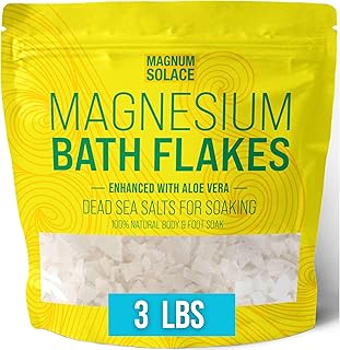 Magnesium Bath Flakes - Dead Sea Salt – Dead Sea Salts for Soaking – Magnesium Flakes for Bath - Enhanced with Aloe Vera (3 Pound)