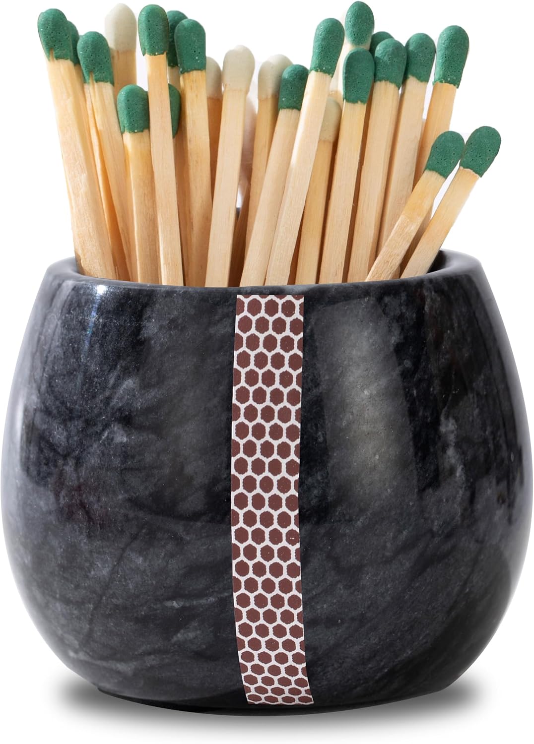 Decorative Marble Match Holder - Matches Box for Long Matches Sticks- Matches in a Jar with Striker（Wooden Matches Not Included）