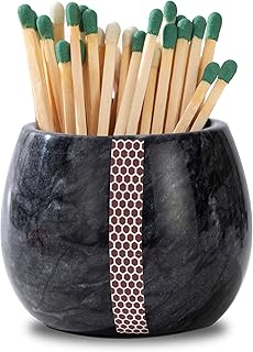 Decorative Marble Match Holder - Matches Box for Long Matches Sticks- Matches in a Jar with Striker（Wooden Matches Not Included）