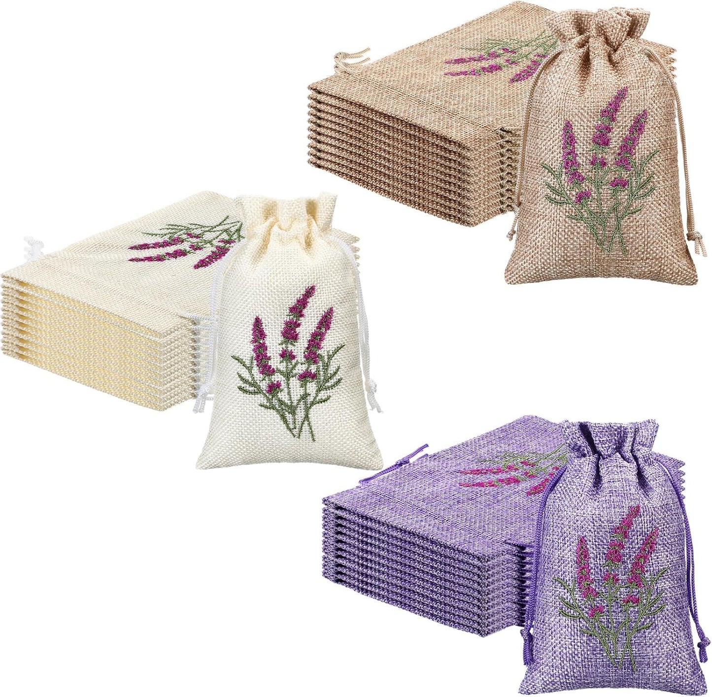 30 Pcs Embroidered Lavender Sachet Bags 5.7 x 4.1 Inches Sachet Empty Bags Small Drawstring Lavender Jute Pouch for Spice Jewelry Wedding Favor Bag Car Decorations