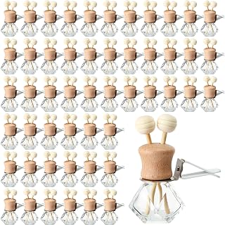 Zubebe 30 Pack 8 ml Diamond Essential Oil Diffuser Bottle Bulk Car Air Freshener Vent Clip Auto Perfume Vent Diffuser for Aromatherapy Fragrance Ornament Decor, Glass Bottle with Wooden Caps Stick