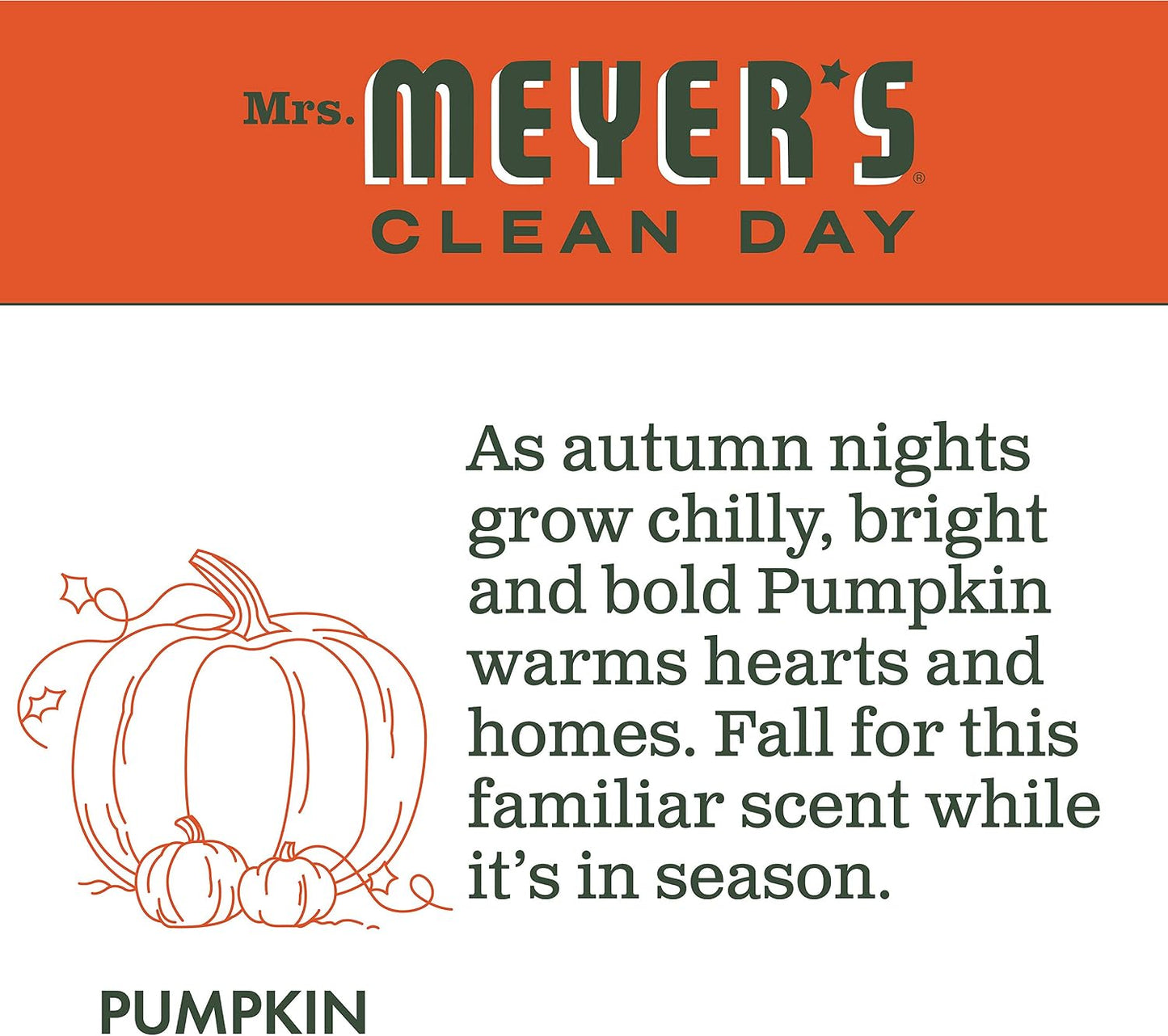 MRS. MEYER'S CLEAN DAY Soy Aromatherapy Candle, 25 Hour Burn Time, Made with Soy Wax and Essential Oils, Pumpkin, 4.9 oz